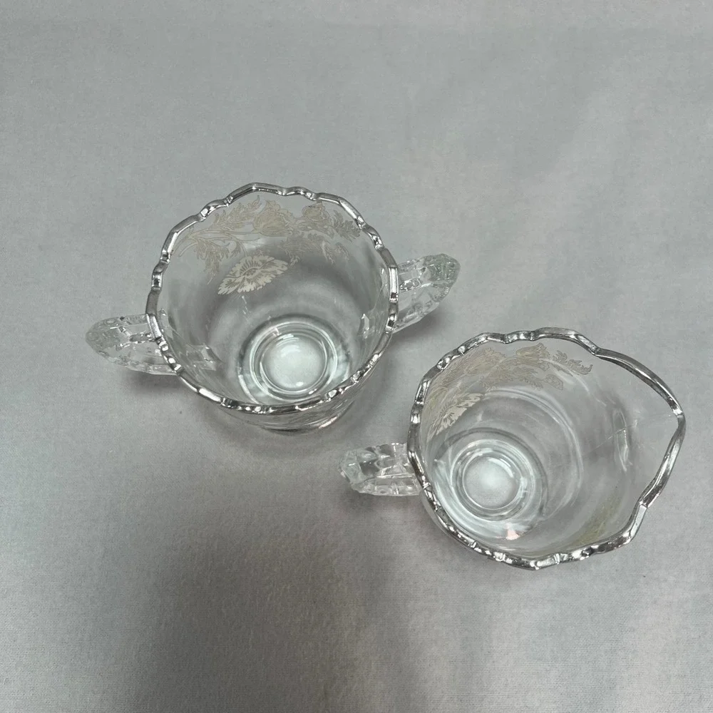 Silver City Poppy‎ Flanders Clear Glass Silver Overlay Vintage Creamer Sugar Set